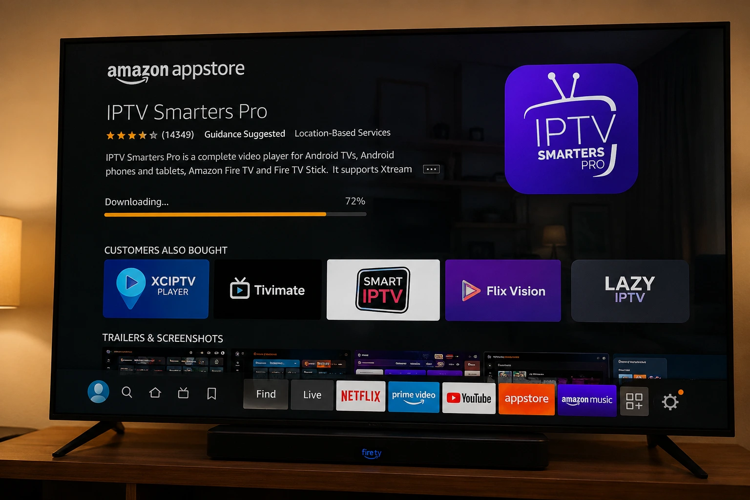 Firestick startscherm met Appstore en IPTV-app installatie