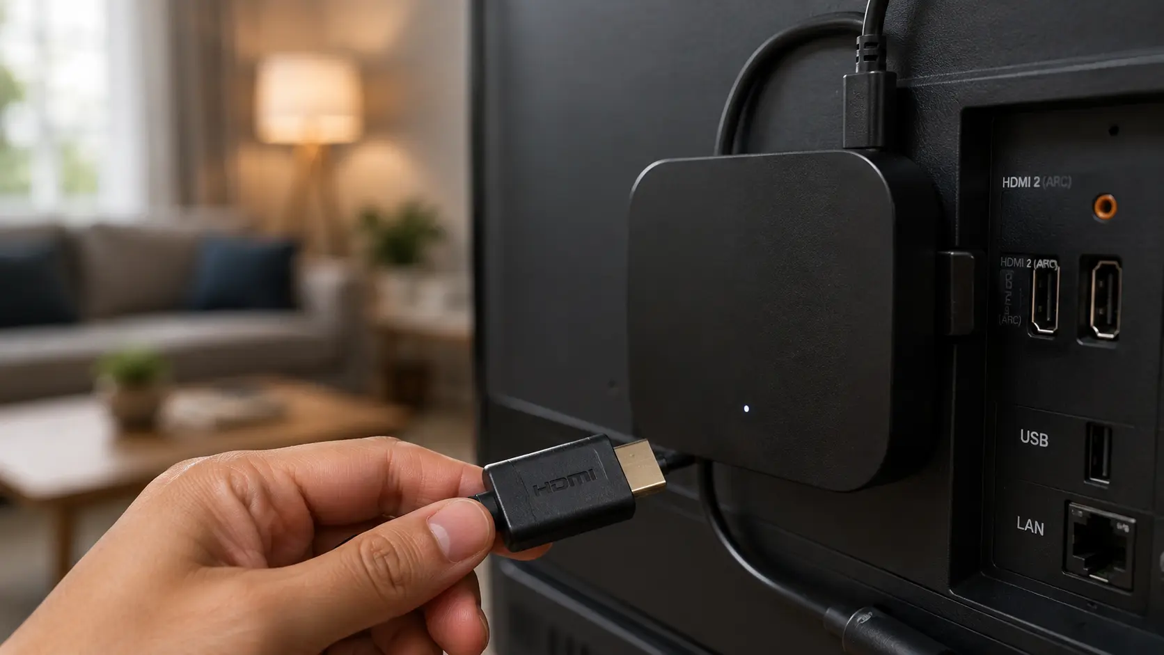 IPTV kastje aangesloten op een televisie via HDMI