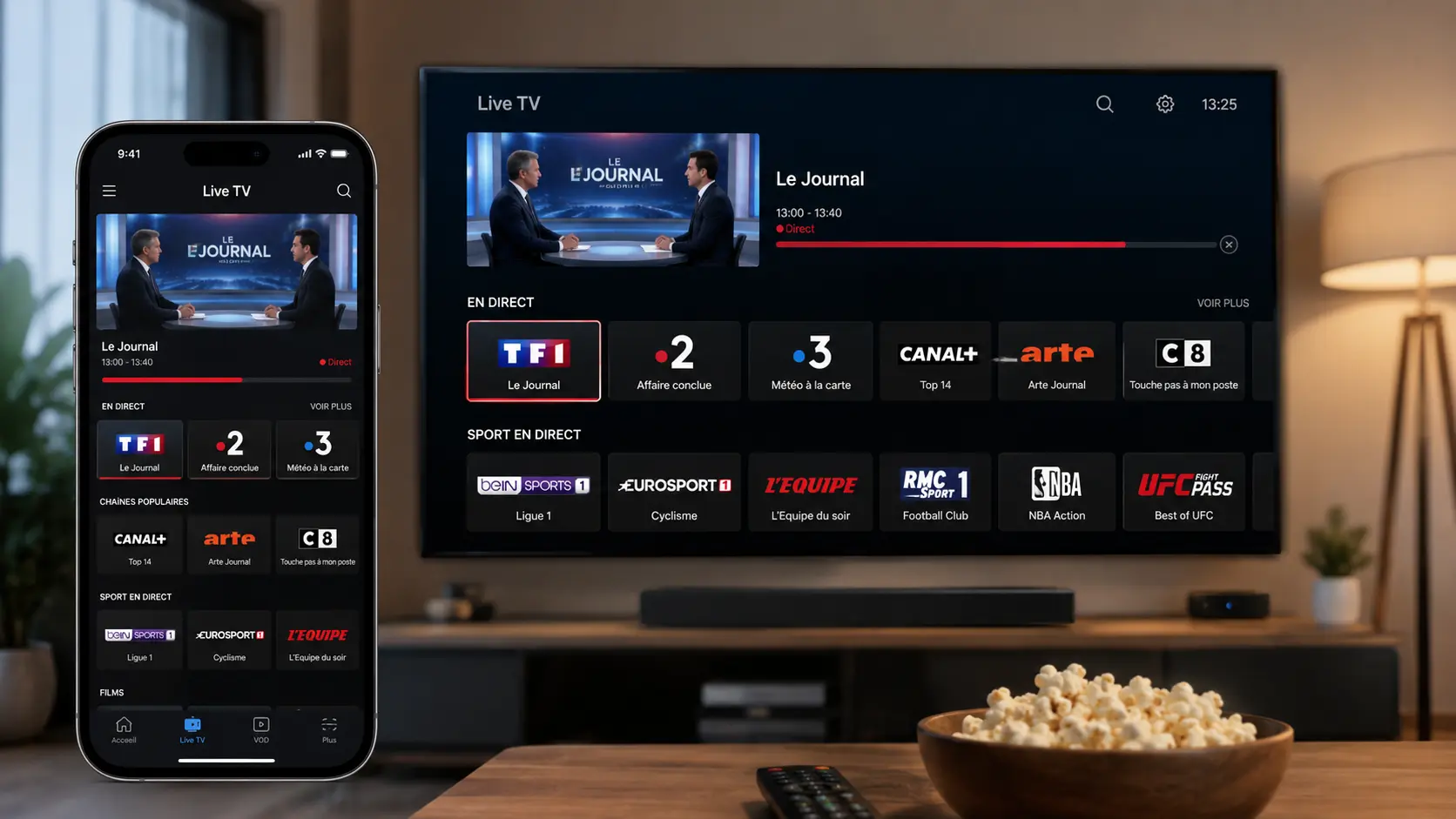 Hakuna IPTV bekijken via een speler-app op smartphone en TV