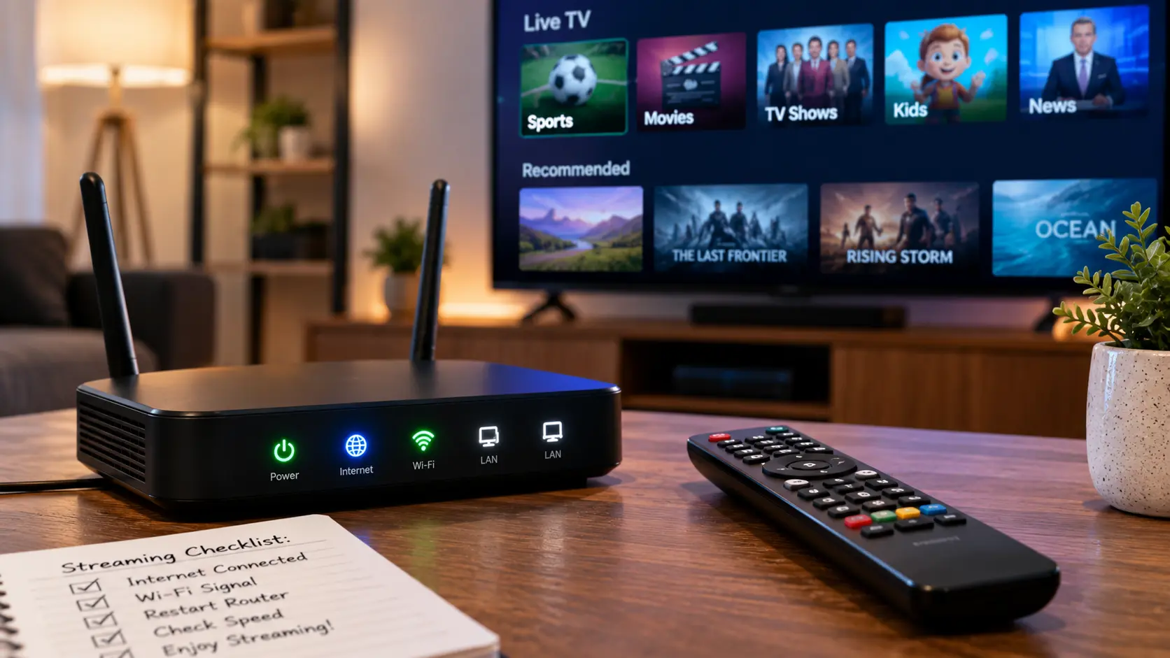 Wifi-router en afstandsbediening voor het oplossen van Hakuna IPTV storing